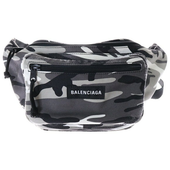 BALENCIAGA Explorer Nylon Camouflage Waist Bag Body Gray - Picture 1 of 5
